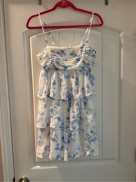Altar'd State Dresses & Skirts - Altar'd State White Mini Dress with Blue Floral Print
